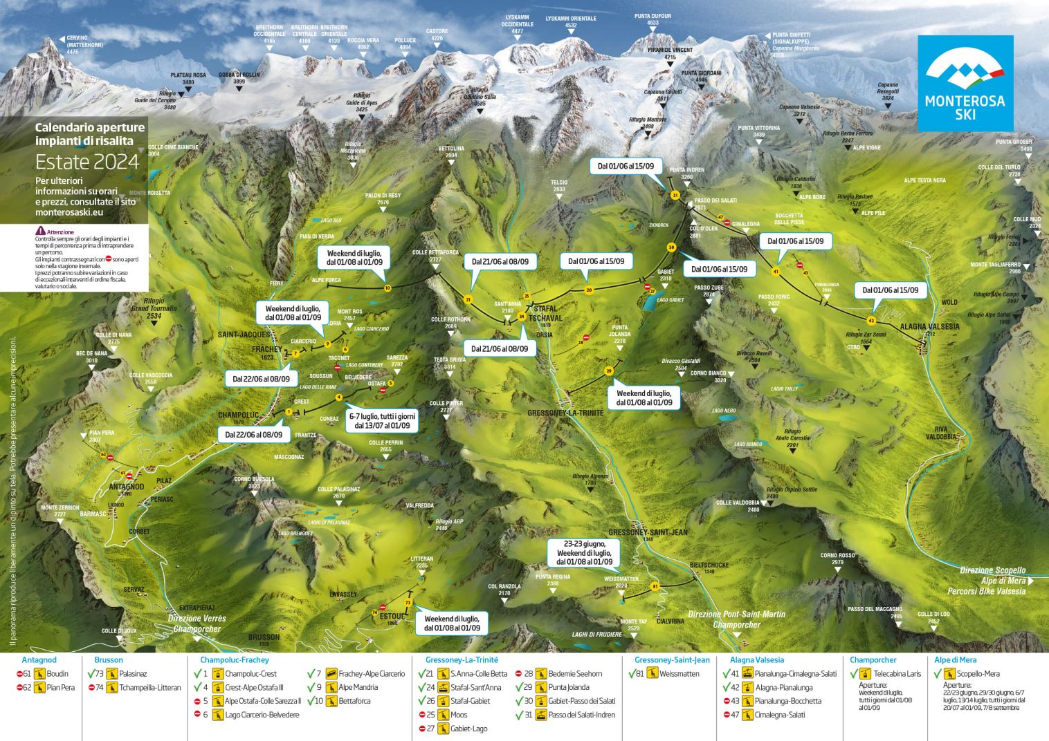 Map of the lifts with the opening dates